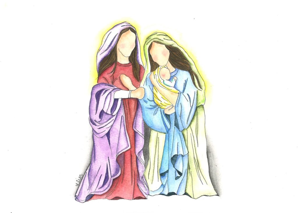 Mary, baby Jesus and the handmaid